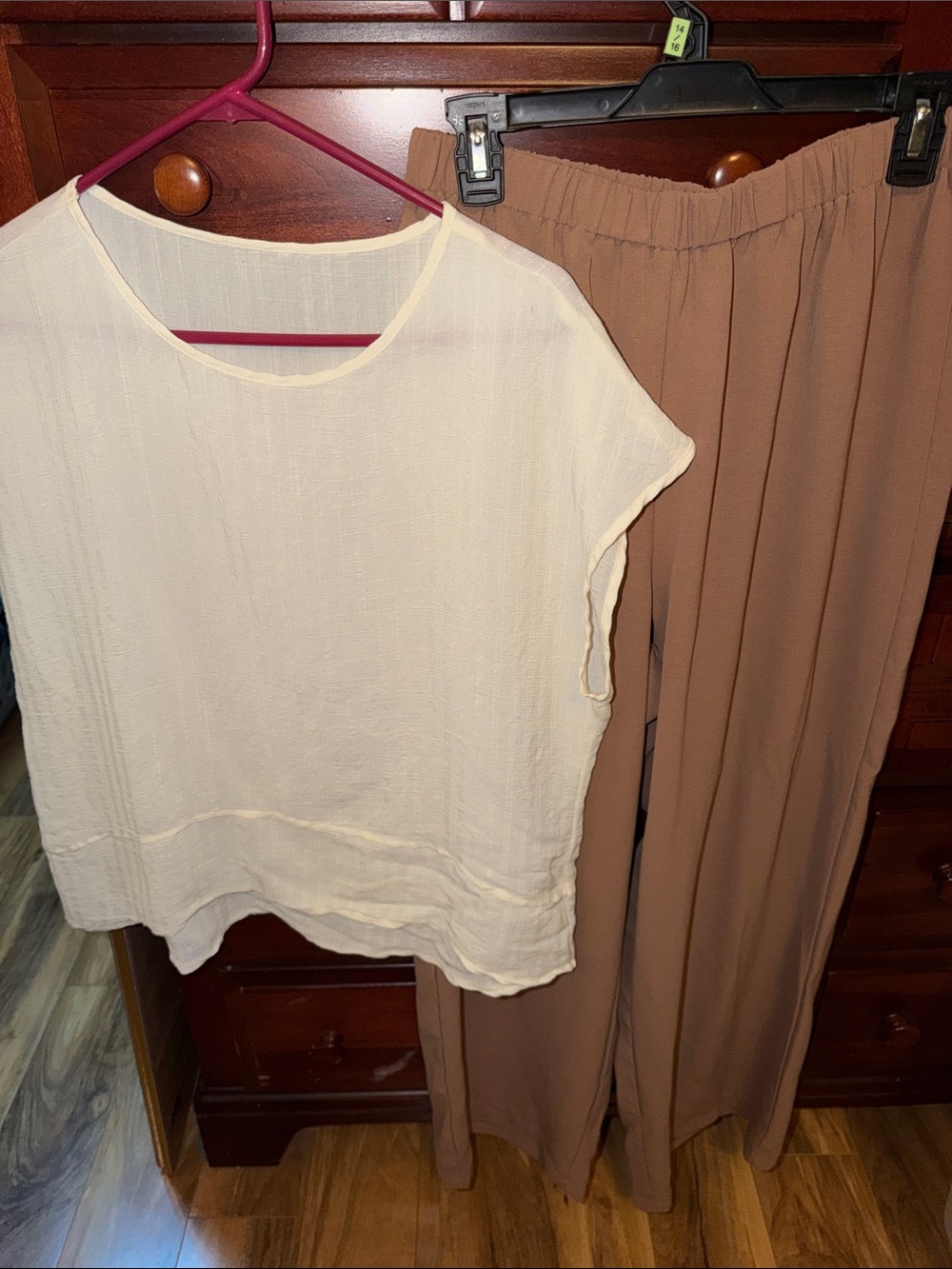 SHEIN Cream Short Sleeve Top with Brown Wide-Leg Pants